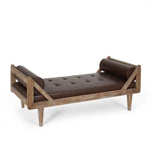 Kew Dark Brown and Natural Tufted Double End Chaise Lounge with Bolster Pillows