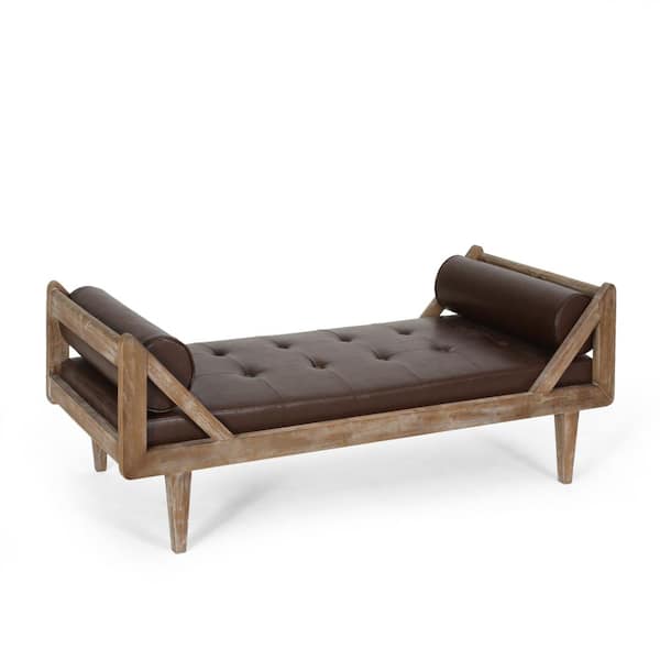 Noble House Kew Dark Brown and Natural Tufted Double End Chaise Lounge with Bolster Pillows