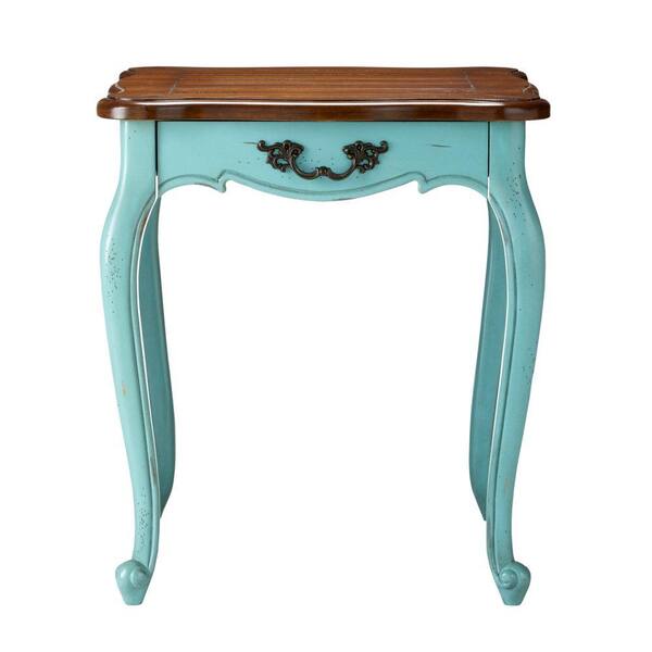 Home Decorators Collection 22 in. W Provence Blue End Table with Chestnut Top