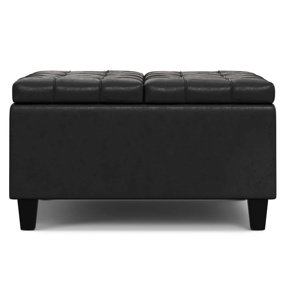 Harrison Distressed Black Tufted Faux Leather Storage Ottoman