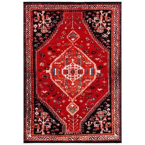 Vintage Hamadan Red/Black 8 ft. x 10 ft. Medallion Floral Area Rug