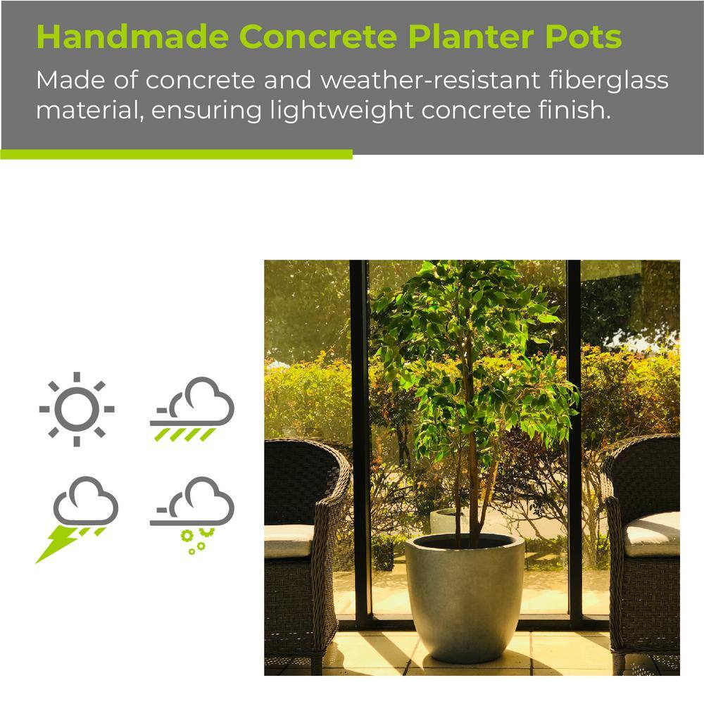 Slate Gray Round Lightweight Concrete Planter with Drainage Hole