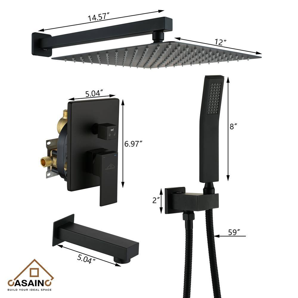 Matte Black Multi-Head Rain Shower System with Handheld