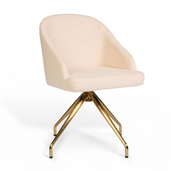 Sora Fabric Stationary Swivel Office Chair in Conch Shell/Polished Brass with Arms