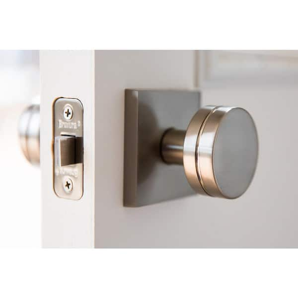 Custom Bowery Satin Brass Dummy Door Knob with Collins Trim (2-Pack)