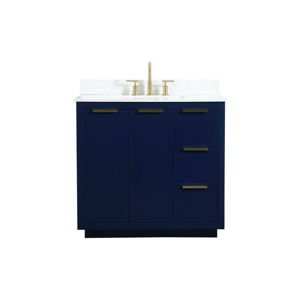 36 in. W Single Bath Vanity in Blue with Engineered Stone Vanity Top in Cal