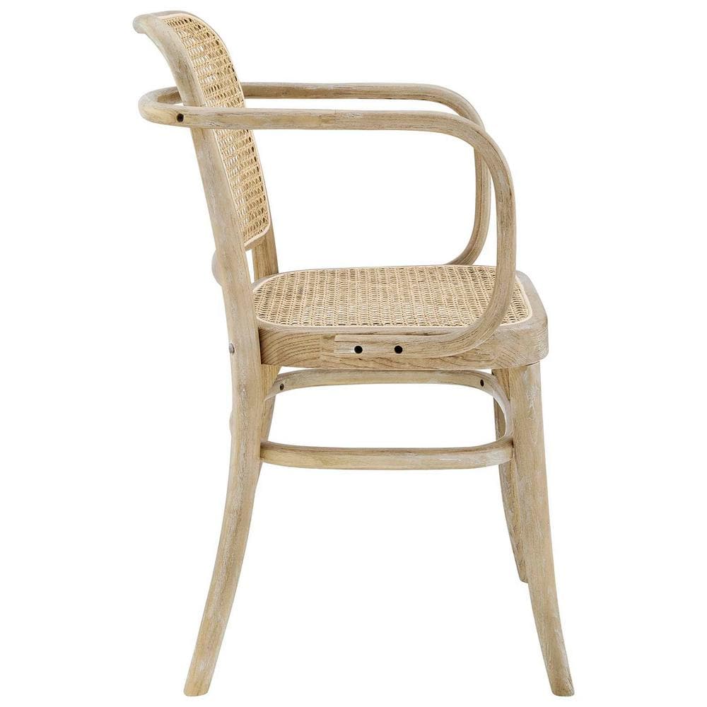 Winona Gray Elm Wood and Rattan Cane High Arm Chair