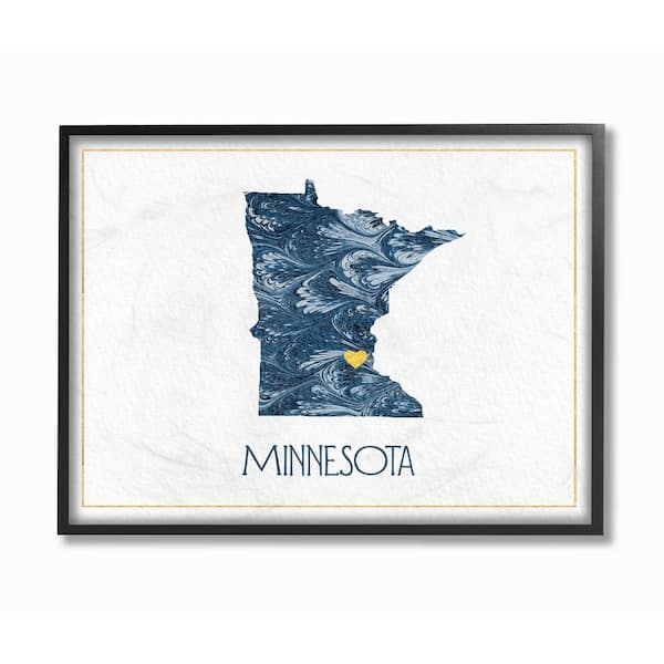 Stupell Industries 11 in. x 14 in. "Minnesota Minimal Blue Marbled Paper Silhouette" by Daphne Polselli Framed Wall Art