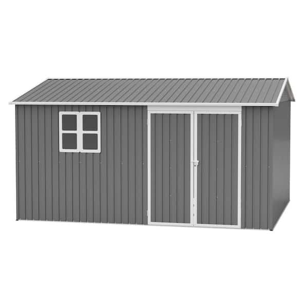 12 ft. x 10 ft. Metal Storage Shed Tool Shed with Window, Lockable Doors, and Sloped Roof, Gray