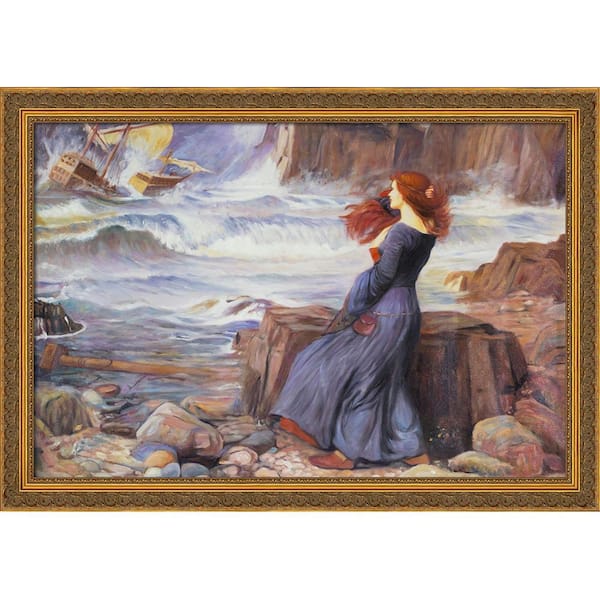LA PASTICHE "Miranda - The Tempest with Baroque Antique Gold" by John William Waterhouse Framed Art Print Wall Art 28 in. x 40 in.