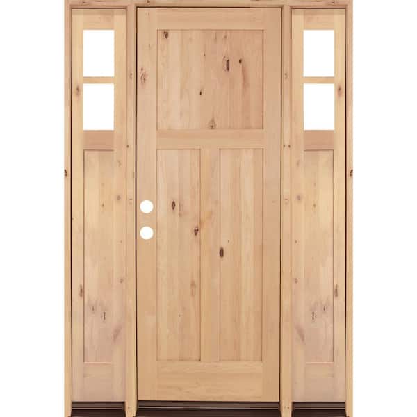 Krosswood Doors 70 in. x 96 in. Knotty Alder 3 Panel Right-Hand/Inswing Clear Glass Unfinished Wood Prehung Front Door with Sidelites