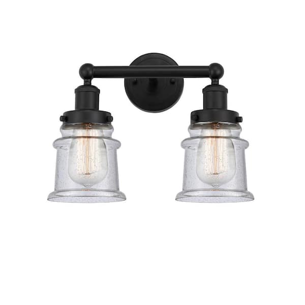 Canton 14.25 in. 2-Light Matte Black Vanity Light with Glass Shade