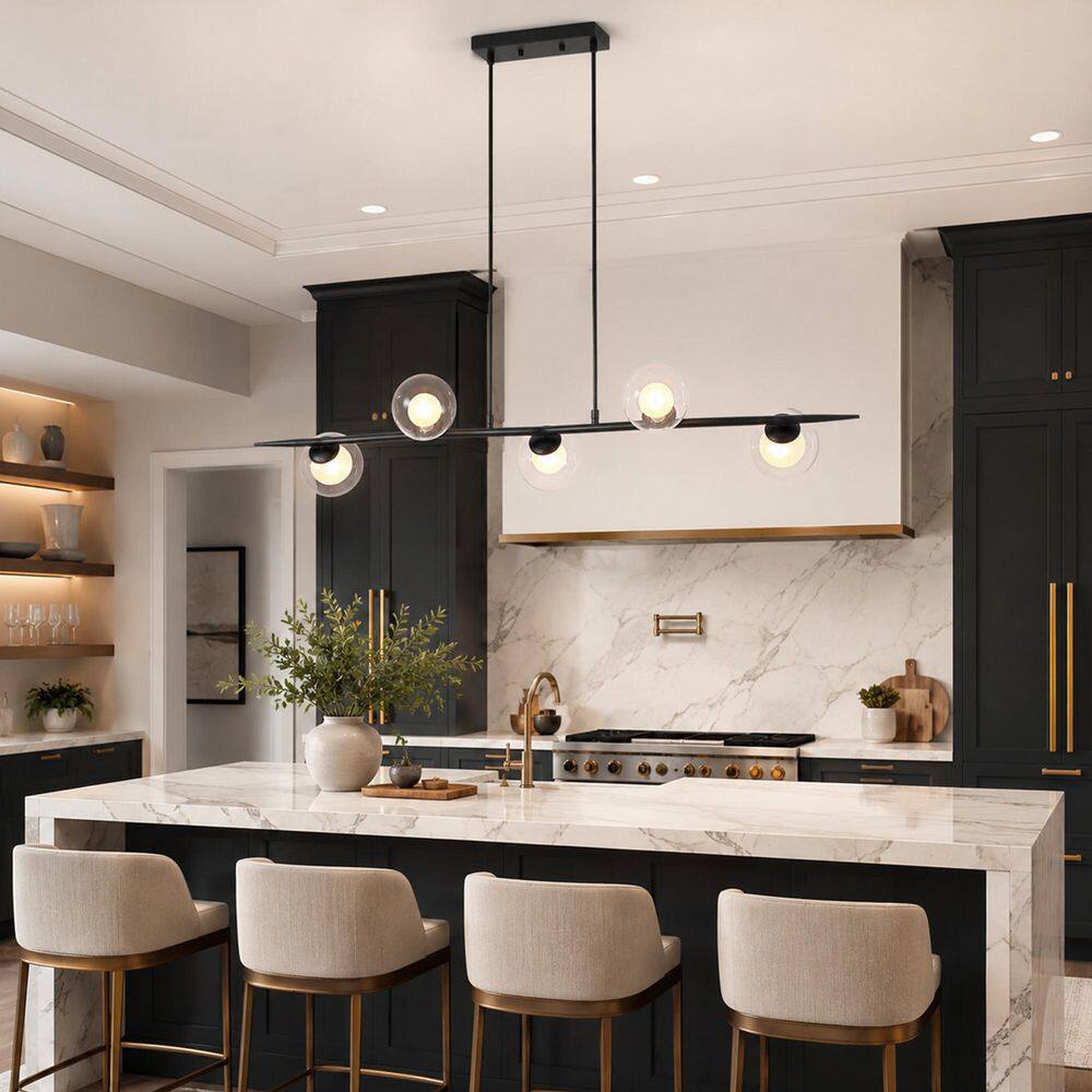 40-Watt 5 Light Black Linear Kitchen Island Pendant Light with Clear Glass Shade and No Bulbs Included for Dining Room price history on PriceWatchPro
