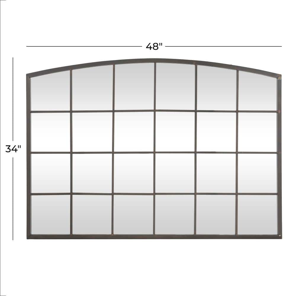 Industrial Black Metal Windowpane Wall Mirror with Arched Top