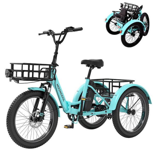 20 in. Fat Tire Electric Trike 750W 48V Motorized Folding Commute E-Bike for Adult 3-Wheel Electric Bicycle Trike, Blue
