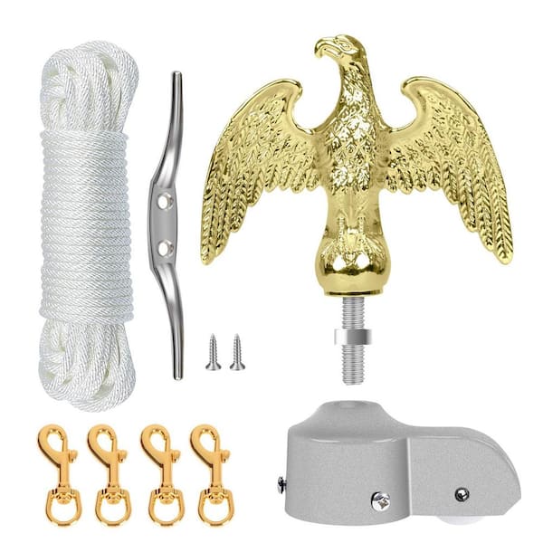 Angel Sar 50 ft. White Nylon Flagpole Halyard Rope Kit with 7 in. Gold ...