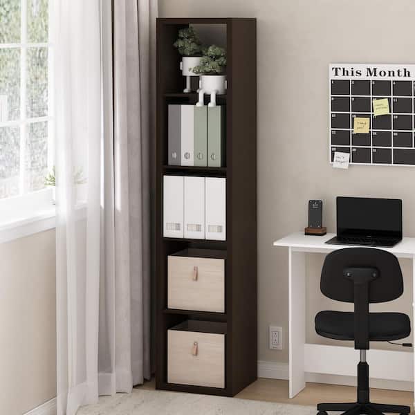 Cubicle 71.93 in. Tall Dark Oak Wood 5-Shelf Cube Bookcase
