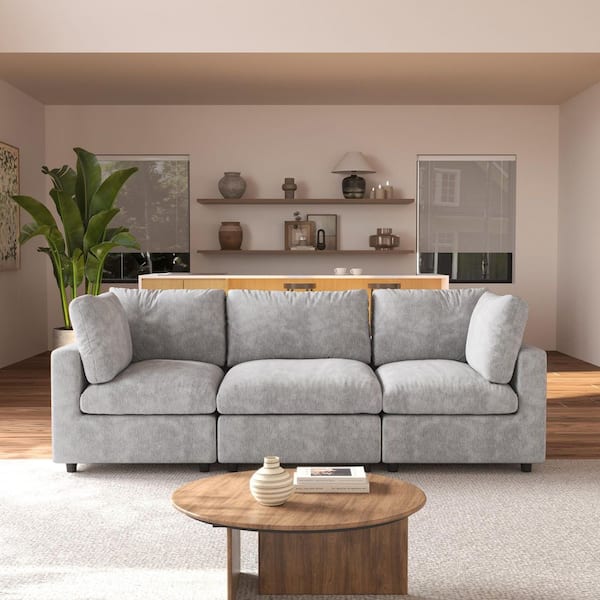 100.5 in. Square Arm Chenille Couch Modular Free Combination Sectional Sofa in Gray 3 Piece