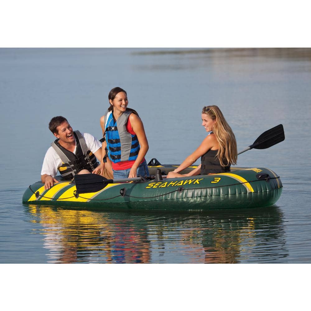 Seahawk 3-Person Green Inflatable Boat Set with Aluminum Oars