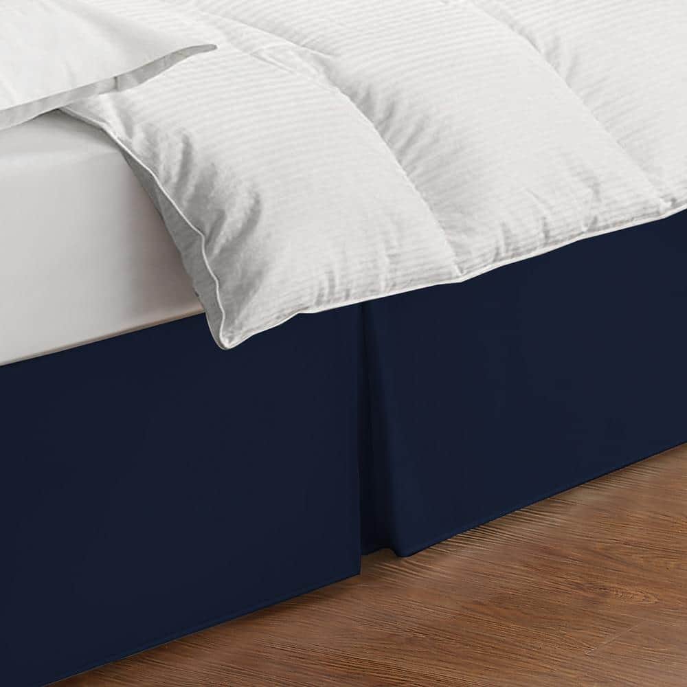 Navy Blue Polyester King Wrap-Around Bed Skirt