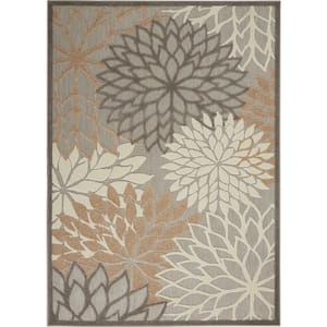 Aloha Natural 4 ft. x 6 ft. Floral Modern Indoor/Outdoor Patio Area Rug