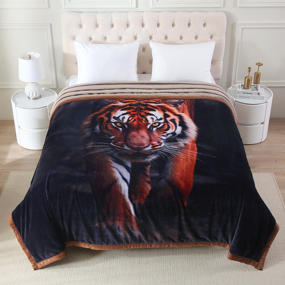 JML Tiger Pattern Rabbit Fur Blanket Striped Microfiber Plush Bed ...