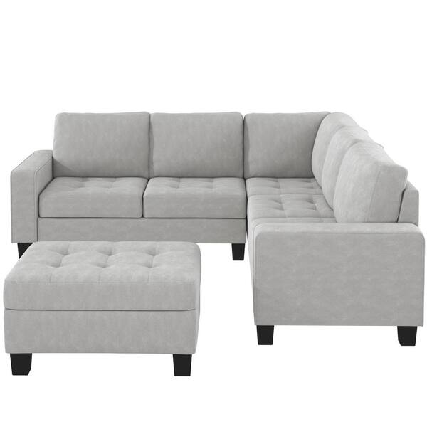 Utopia Ivory/Light Gray & Gold Stainless Steel 2pc Sectional Sofa