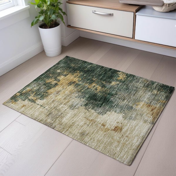 Mayfield Premium Machine Washable Abstract AMF1072 Fern 2 ft. x 3 ft. Area Rug