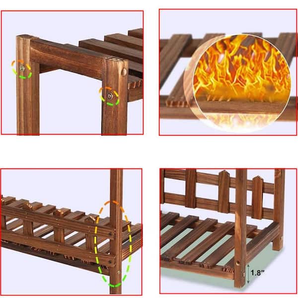 3-Tier Carbonized Wood Plant Stand (27.6 in. H W x 39.4 in. H