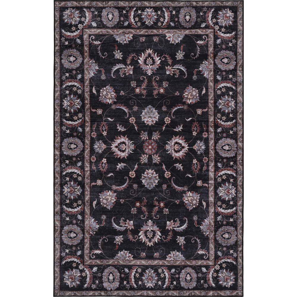 Arabella Vintage Floral Border Machine-Washable Dark Gray/Multi 4 ft. x 6 ft. Area Rug price history on PriceWatchPro