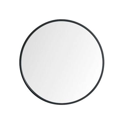 27.5 in. W x 27.5 in. H Framed Round Wall-Mounted Make-up Bathroom Vanity Mirror in Black