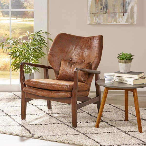 Noble House Haddie Mid-Century Modern Brown Microfiber Club Chair