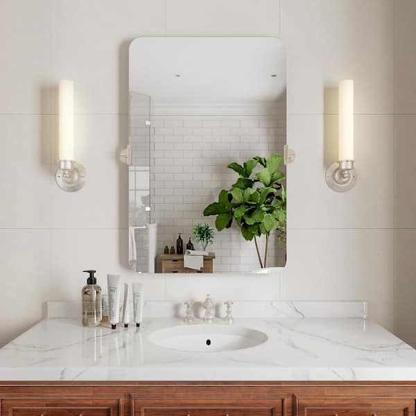 Unbranded Virelia 24 in. W x 36 in. H Rectangular Framed Tilt Wall Mount Bathroom Vanity Mirror in Brushed Nickel