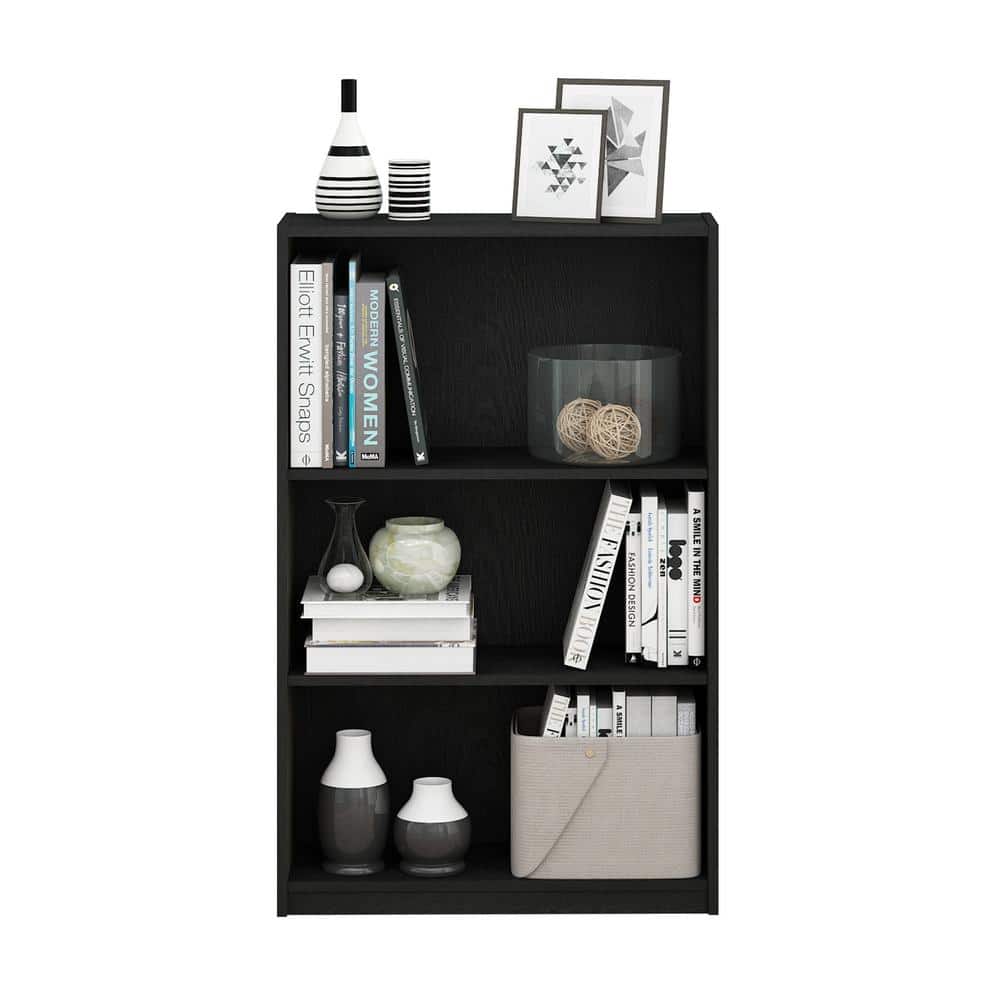Adjustable Blackwood 3-Tier Wood Bookcase with Adjustable Shelves