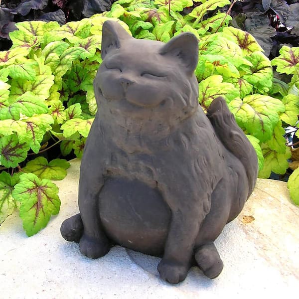 Cast Stone Happy Fat Cat Garden Statue, Cat Garden Statue Home Depot