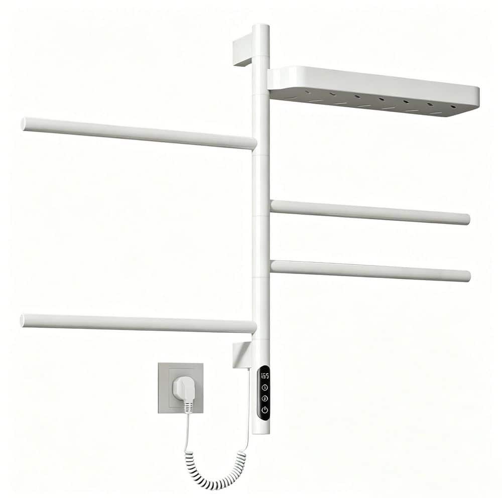 Wall-Mounted Smart Electric Heated Towel Rack w/Swivel Bars, Shelf,Timer, IPX5,Plug-in/Hardwired,Wi-Fi App Control,White price history on PriceWatchPro