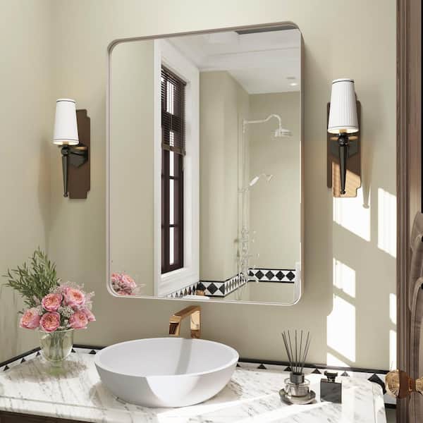 24 in. W x 32 in. H Premium Aluminum Framed Rectangular Bathroom Vanity Wall Mirror in Brushed Nichel