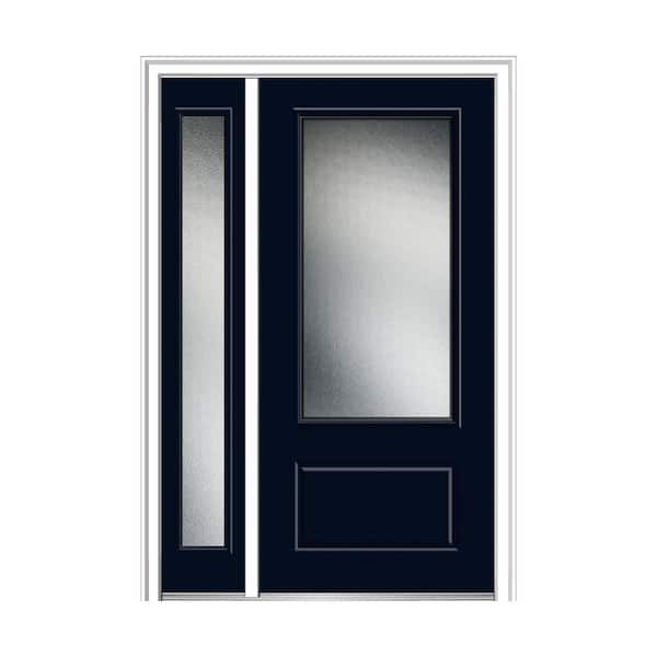MMI Door 50 in. x 80 in. Micro Granite Right-Hand 3/4-Lite 1-Panel Classic Painted Fiberglass Prehung Front Door with Sidelite