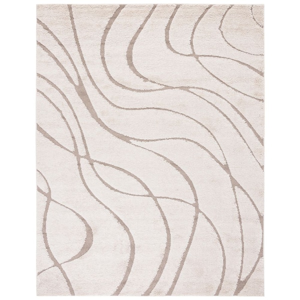 Florida Shag 11 ft. x 15 ft. Cream/Beige Abstract Area Rug