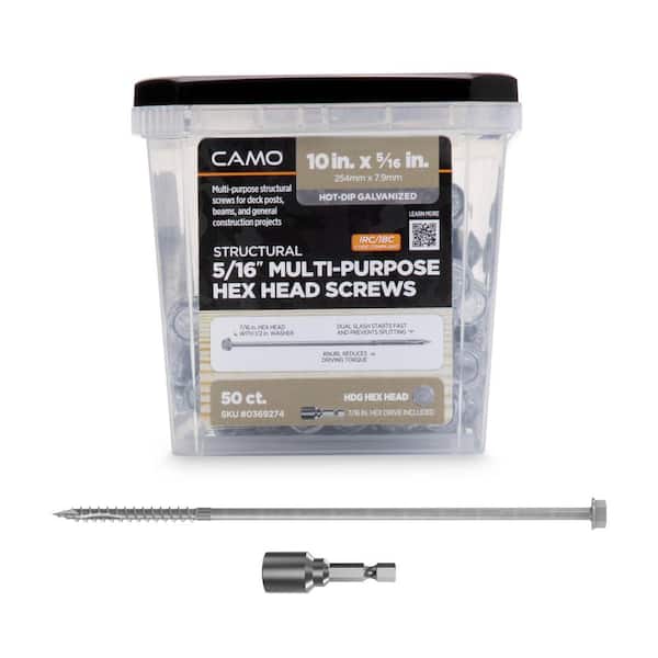 CAMO 5/16 in. x 10 in. HEX Head Multi-Purpose Wood Structural Screw - Hot Dip Galvanized (50-Pack)