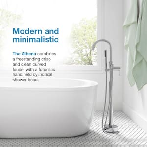 Athena Single-Handle Floor-Mounted Roman Tub Faucet with Hand Shower in Brushed Nickel