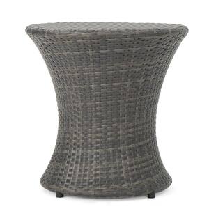 Outdoor Wicker Hourglass Side Table Gray