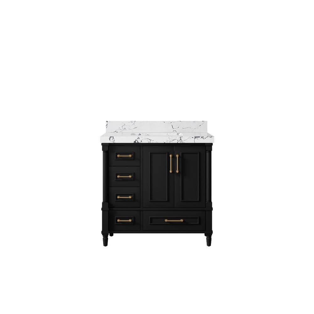 Hudson 36 in. W x 22 in. D x 36 in. H Single Sink Bath Vanity Center in Black with 2 in. Viola Night qt. Top price history on PriceWatchPro