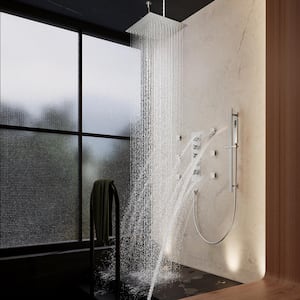 Multiple 2.5 GPM 15-Spray Patterns 16 in. Ceilling Mount Rainfall Dual Shower Heads with 6-Jet, Valve in Brushed Nickel