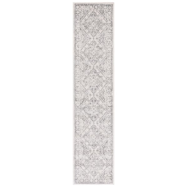 Tulum 2 ft. x 9 ft. Ivory/Gray Medallion Diamond Runner Rug