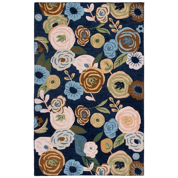 Jardin 9 ft. x 12 ft. Navy/Light Blue Floral Patches Area Rug