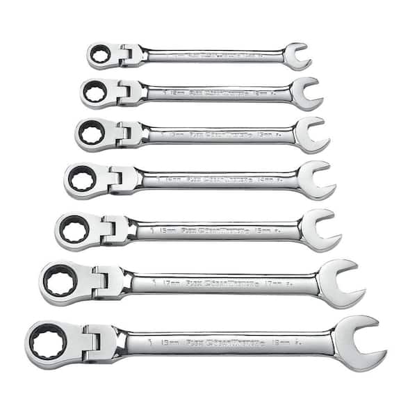 GEARWRENCH 12-Point 72-Tooth Metric Flex Head Ratcheting Combination Wrench Set (7-Piece)