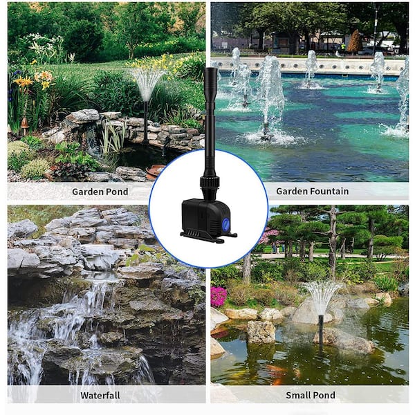 Fountain Pond Submersible Water Pump 25-Watt 400GPH Adjustable Quiet Outdoor Pump with 3 Nozzles 32 ft. Power Cord