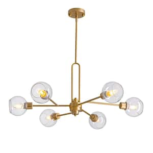 28 in. 6-Light Brass Traditional Chandelier with Glass Globe Shades