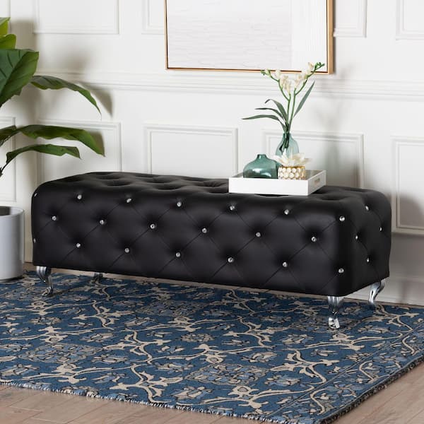 Baxton Studio Stella Crystal Tufted Bench, Black